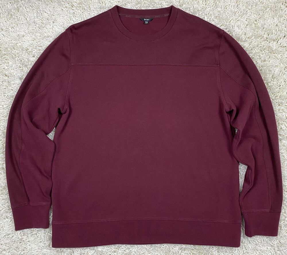 DKNY Mens Crewneck Sweatshirt Size XL Burgundy Maroon Pullover Cotton Blend